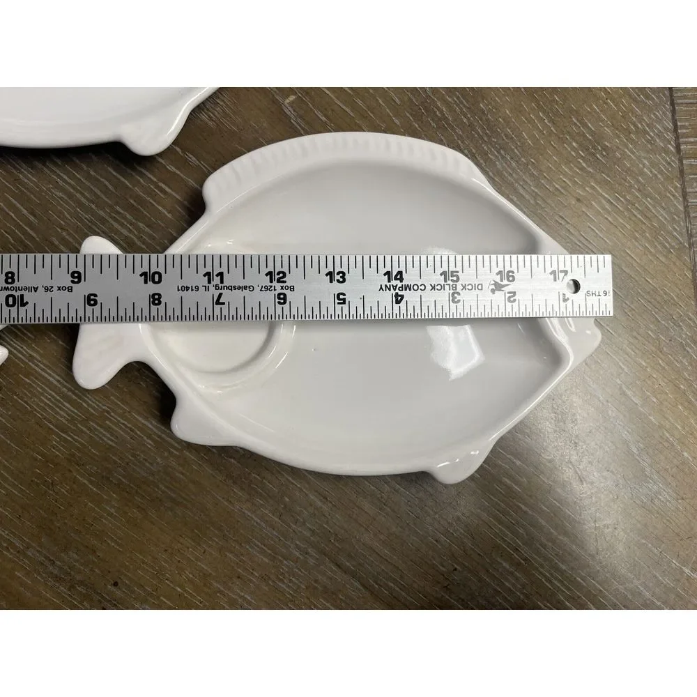 3x Vintage Pfaltzgraff Hearth Seafood Cocktail Server Plate White 247‎ Fish Dish
